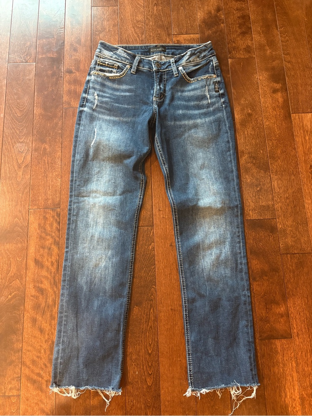 Silver Jeans suki straight Blue Distressed Straight-Leg Jeans Womens